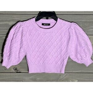Lavender Cropped Sweater Womens S Puffed Sleeves Feminine Dainty Coquette